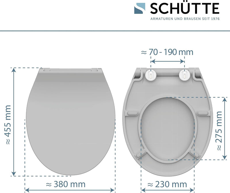 SCHÜTTE 82702 WC-Sitz Duroplast SLIM GREY, Toilettensitz mit Absenkautomatik und Schnellverschluss f