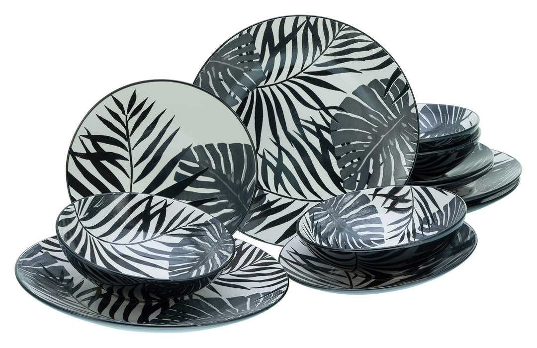 CreaTable, 25861, Serie TROPICANA black, Geschirrset, Teller Set 12 teilig Teller Set 12 teilig Schw
