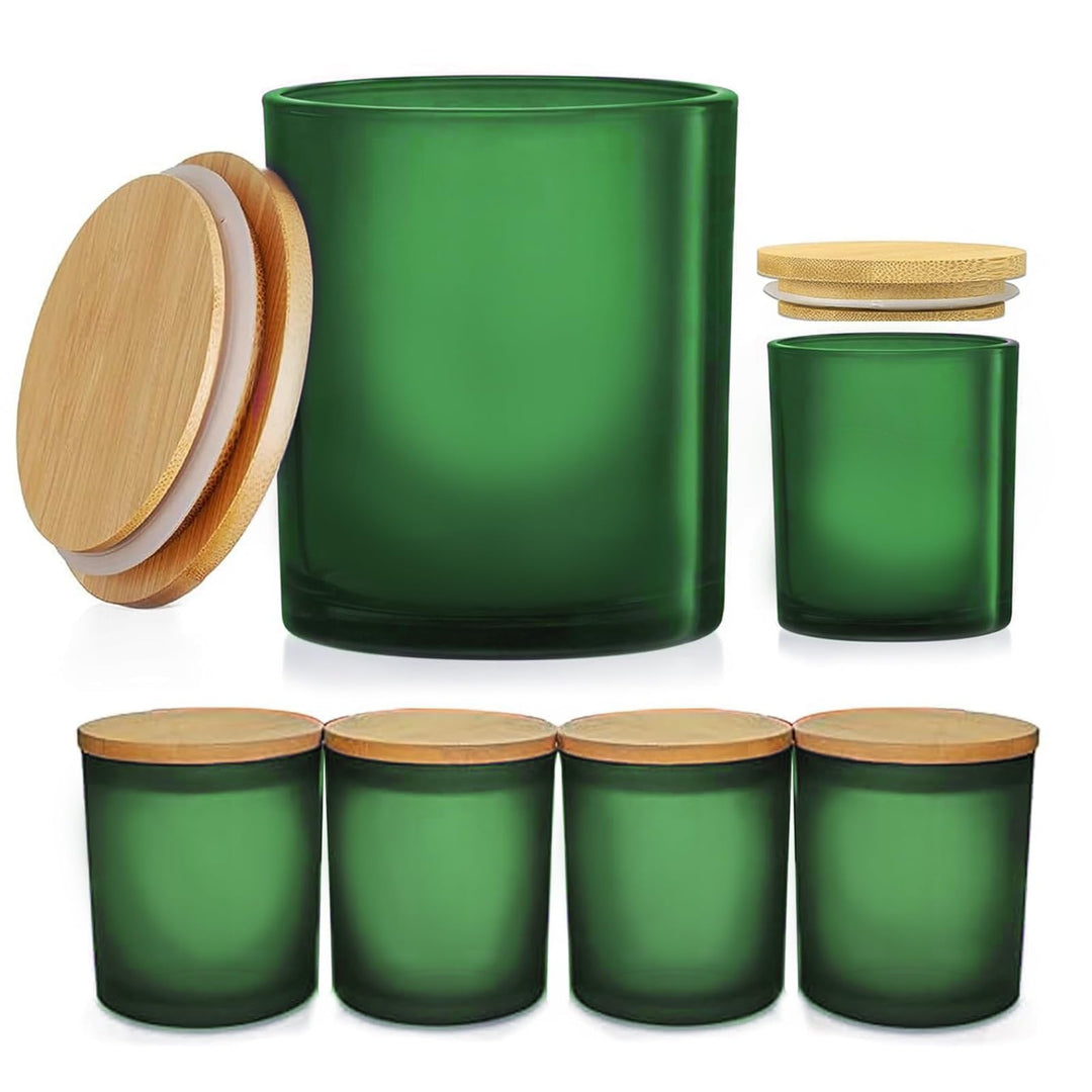 OXTXO 6er Set Kerzengläser mit Bambusdeckel (200ml) – 3mm Dickwandiges Glas für Kerzengiessen – Eleg