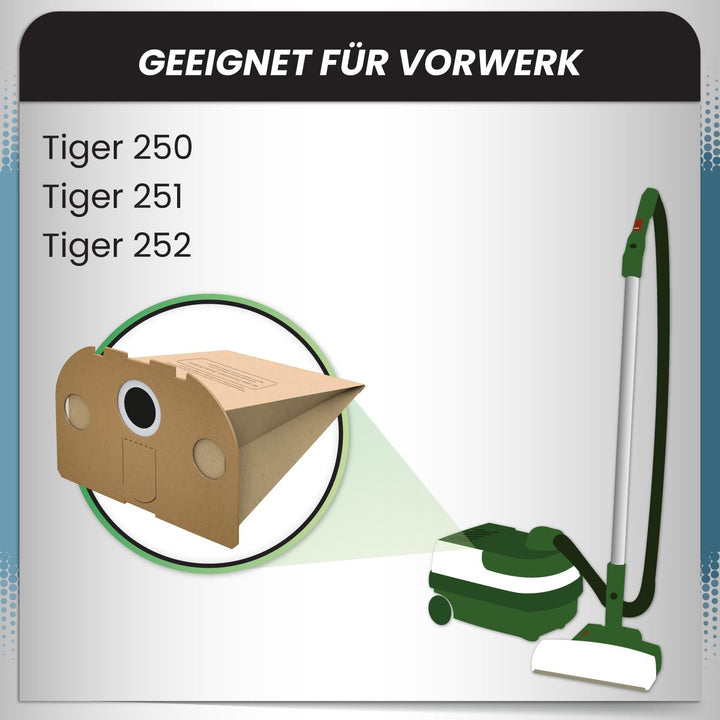 McFilter | 10 Staubsaugerbeutel + Aktivfiltersystem + Aktivkohlefilter geeignet für Vorwerk Tiger 25