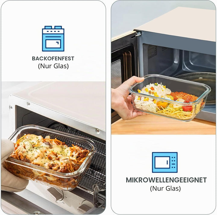 KOMUEE 10 Stück Glasbehälter mit Deckel, Luftdichte Glas Frischhaltedosen Set für Meal prep, BPA-fre