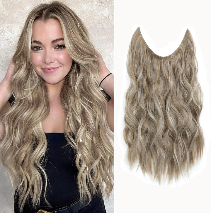 Ms Taj Invisible Secret Wire Extensions 50cm,Aschblonde Extensions lange mit Einstellbarer Grösse,ei