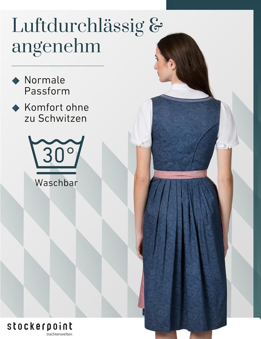 Stockerpoint Damen Dirndl Roseline Kleid für besondere Anlässe (ohne Bluse) 36 Blau-altrosa, 36 Blau