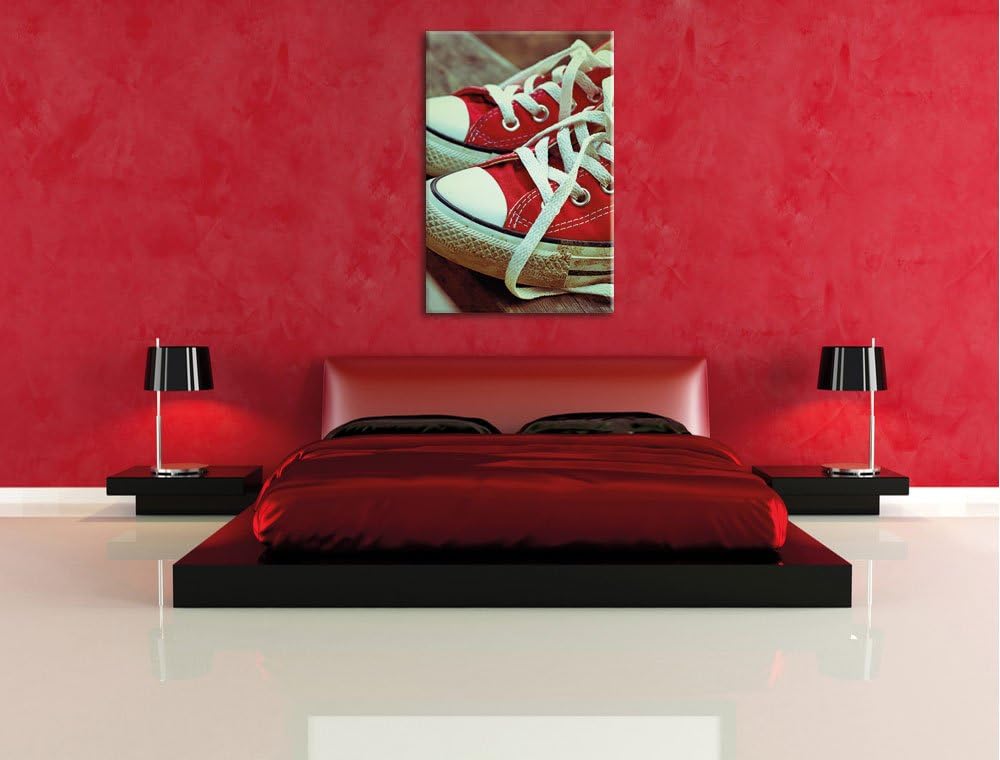 rote Converse Chucks, Format: 100x70 auf Leinwand, XXL riesige Bilder fertig gerahmt mit Keilrahmen,