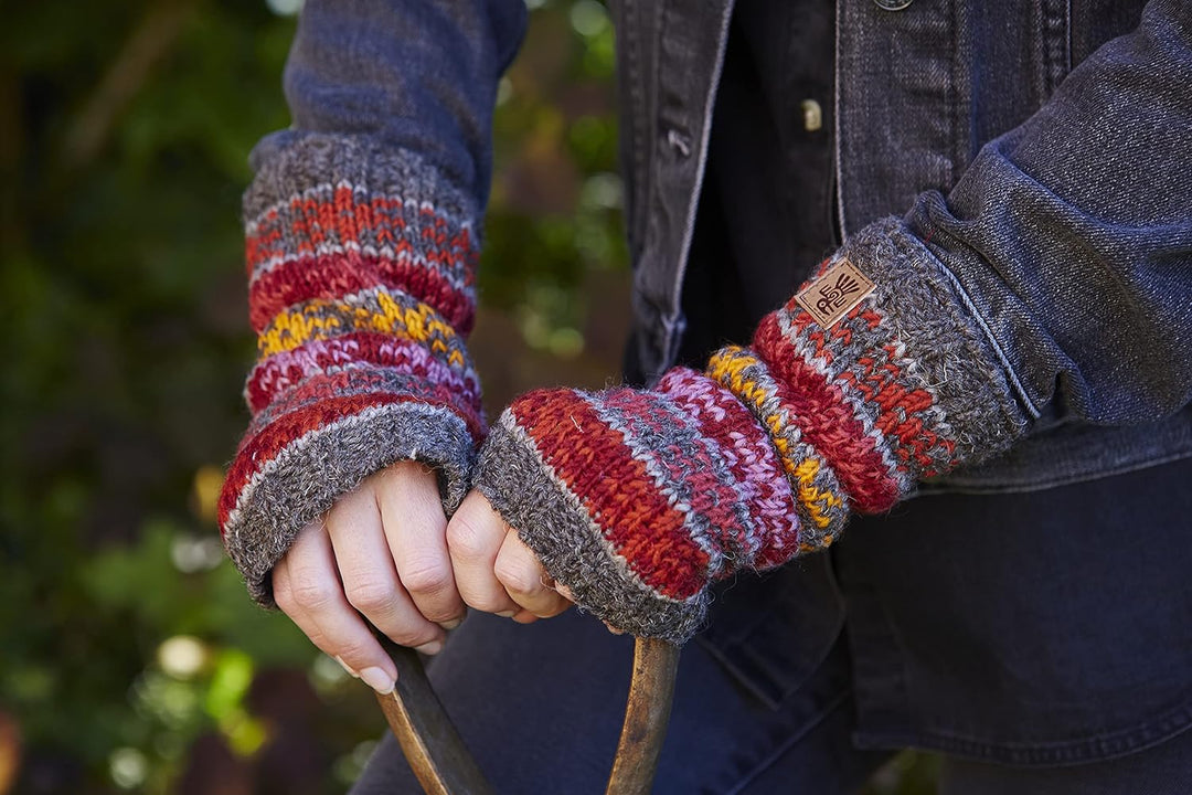 Frauen Wolle Handwärmer Fleece Gefüttert Handgestrickte Sterne Grau Mehrfarbig Einheitsgrösse Handma