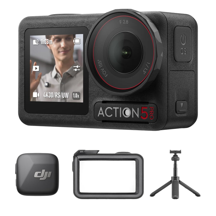 DJI Osmo Action 5 Pro Standard Combo + Mini Verlängerungsstab + Mic Mini Sender (Infinity Schwarz),