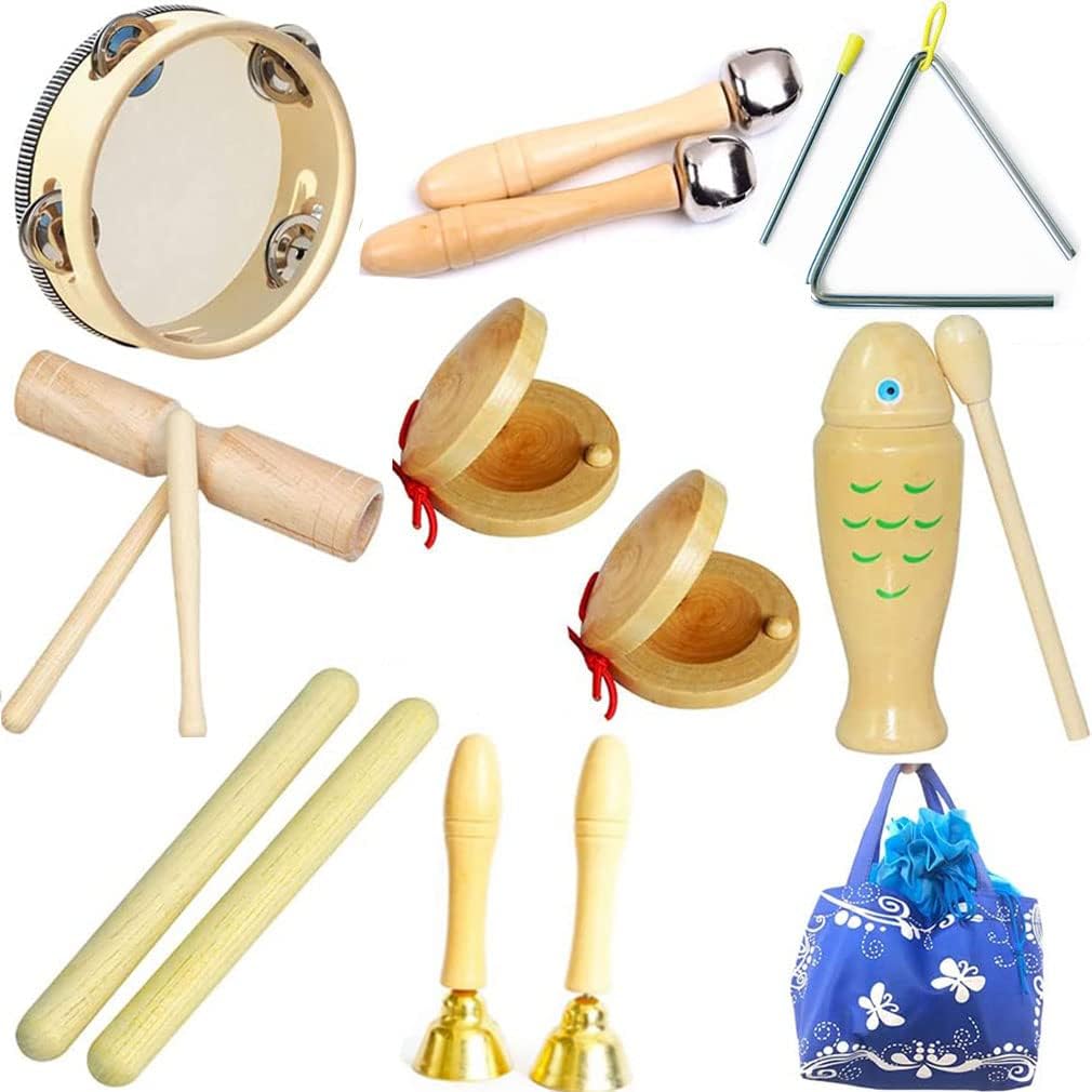 Johgee Musikinstrumente Set für Kinder, Kinderspielzeug ab 3 Jahre, Holz Percussion Set Schlagzeug S