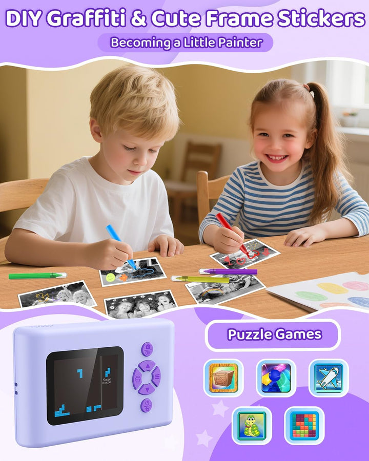 Sofortbildkamera Kinder, 2,4 Zoll Kinderkamera Sofortbildkamera mit LED-Blitz 32GB-Karte Druckpapier