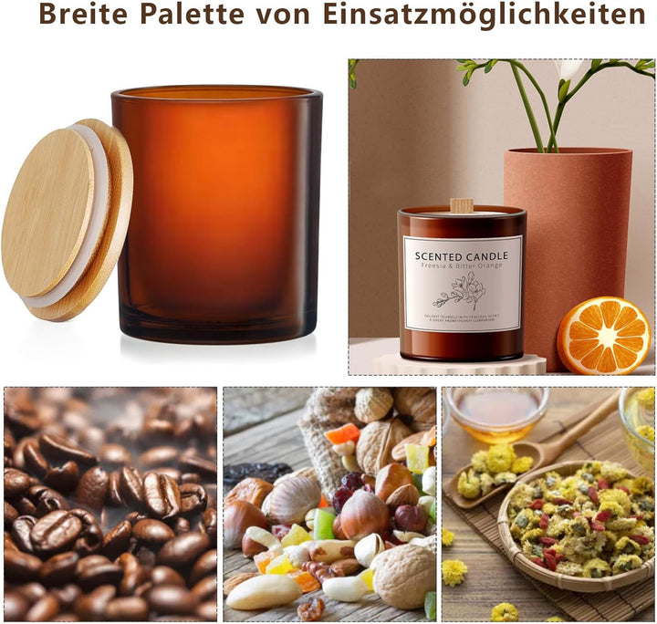6er-Pack Kerzengläser mit Bambusdeckel (200ml) - 3mm Dickwandiges & Hitzebeständiges Glas - Elegante