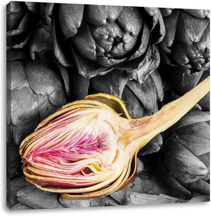 Pixxprint Aufgeschnittene Artischocke als Leinwandbild Quadratisch/Grösse: 70x70 / Wandbild/Kunstdru