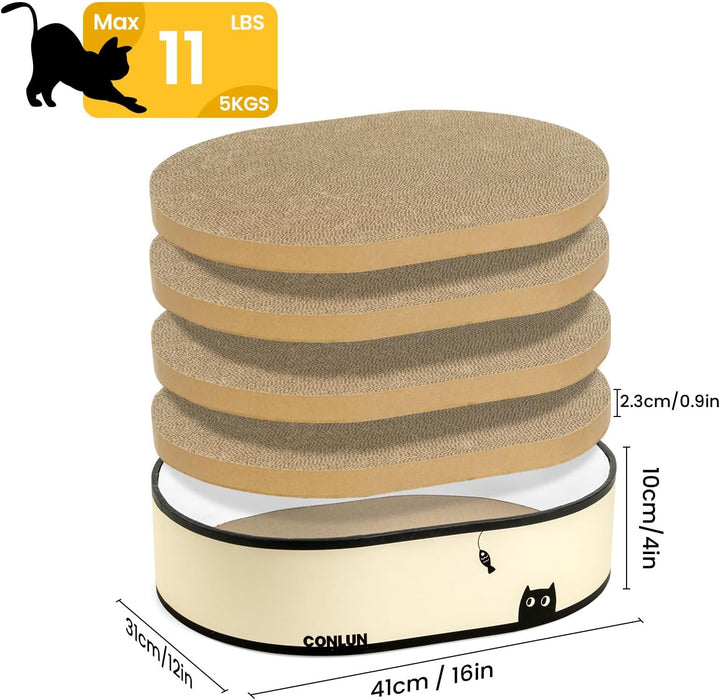 Conlun Kratzbrett Katze, Kratzbox mit 4 Katzen Kratzpappe,Wendbare Katzenkratzbretter aus Robustem W