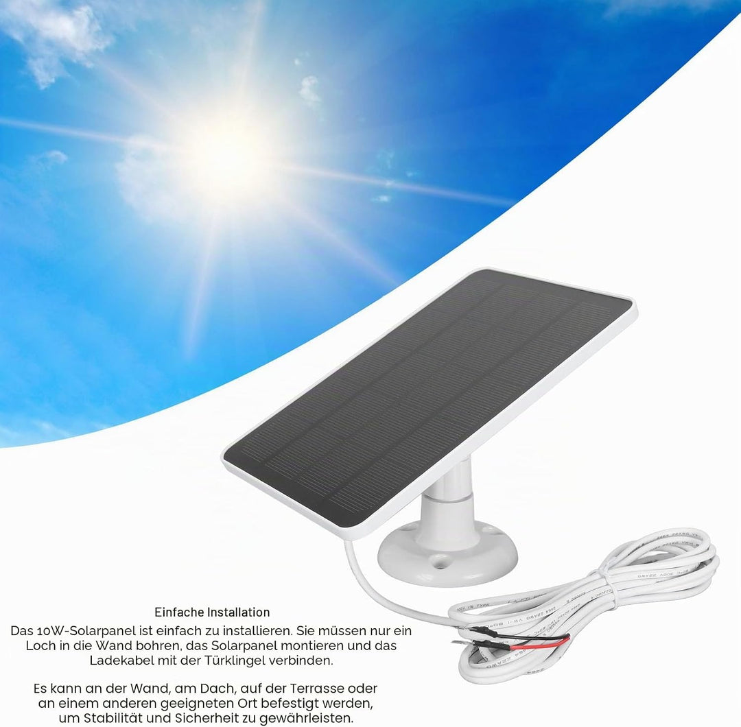 Solarpanel für Türklingelkamera, 10 W Solarpanel Ladegerät für Nest/Eufy Doorbell 2K Kamera, Video T