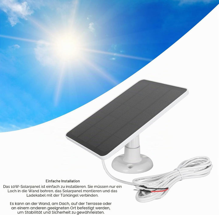 Solarpanel für Türklingelkamera, 10 W Solarpanel Ladegerät für Nest/Eufy Doorbell 2K Kamera, Video T
