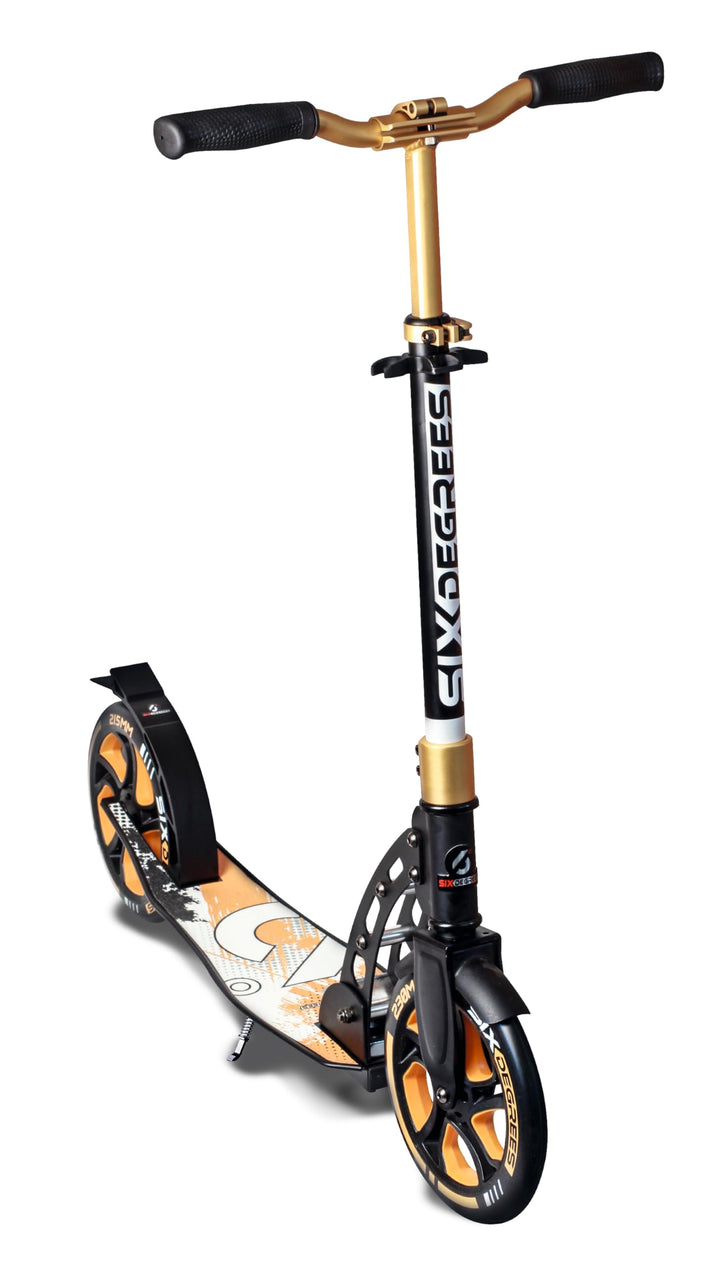 SIX DEGREES Aluminium Scooter mit Klappmechanismus und Ständer, 230/215 mm, ABEC 7, höhenverstellbar
