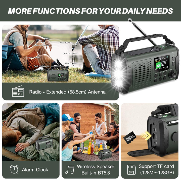 Kurbelradio DAB FM 20000mAh, Notfallradio DAB Plus Kurbel Solar, Solar Radio Notfall mit Bluetooth &