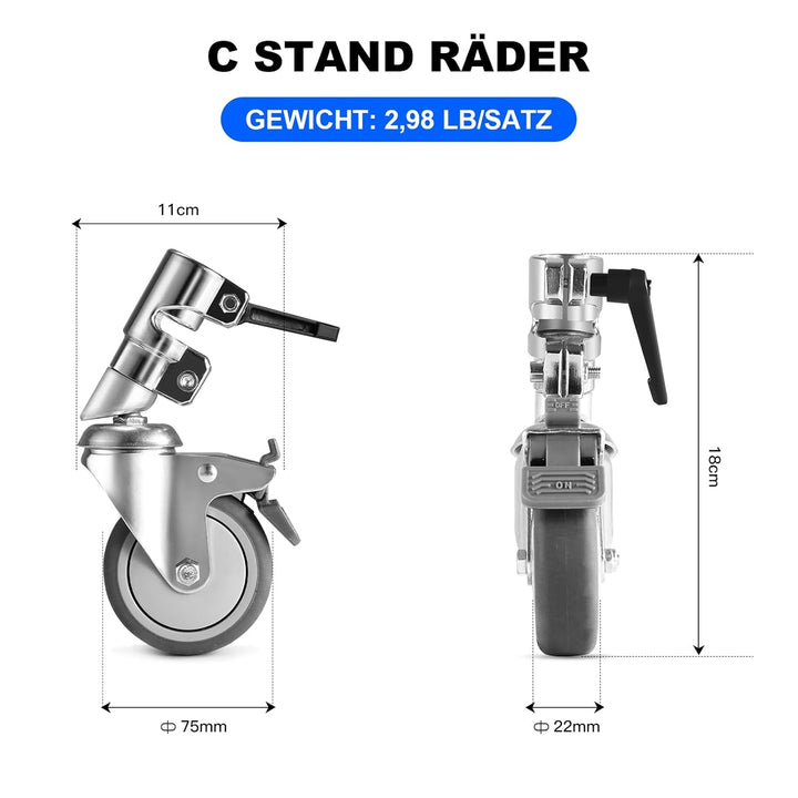Soonpho 3 Stück Stativrollen C Stand Rollen für Stativ Wheels Stativ Wheels C Ständer Professional L