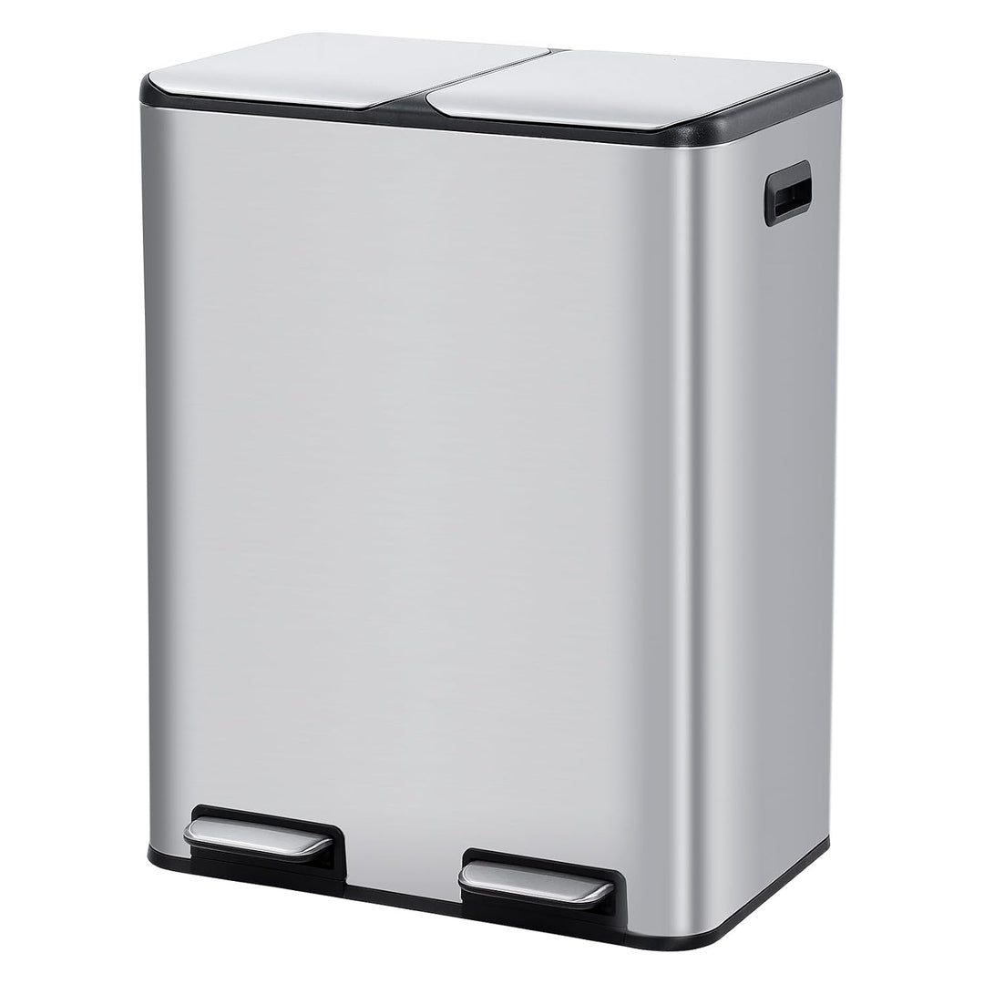 Praktisches Mülltrennsystem für die Küche – 60L Doppel-Tretmülleimer aus Edelstahl, Soft-Close-Decke