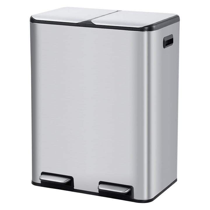 Praktisches Mülltrennsystem für die Küche – 60L Doppel-Tretmülleimer aus Edelstahl, Soft-Close-Decke