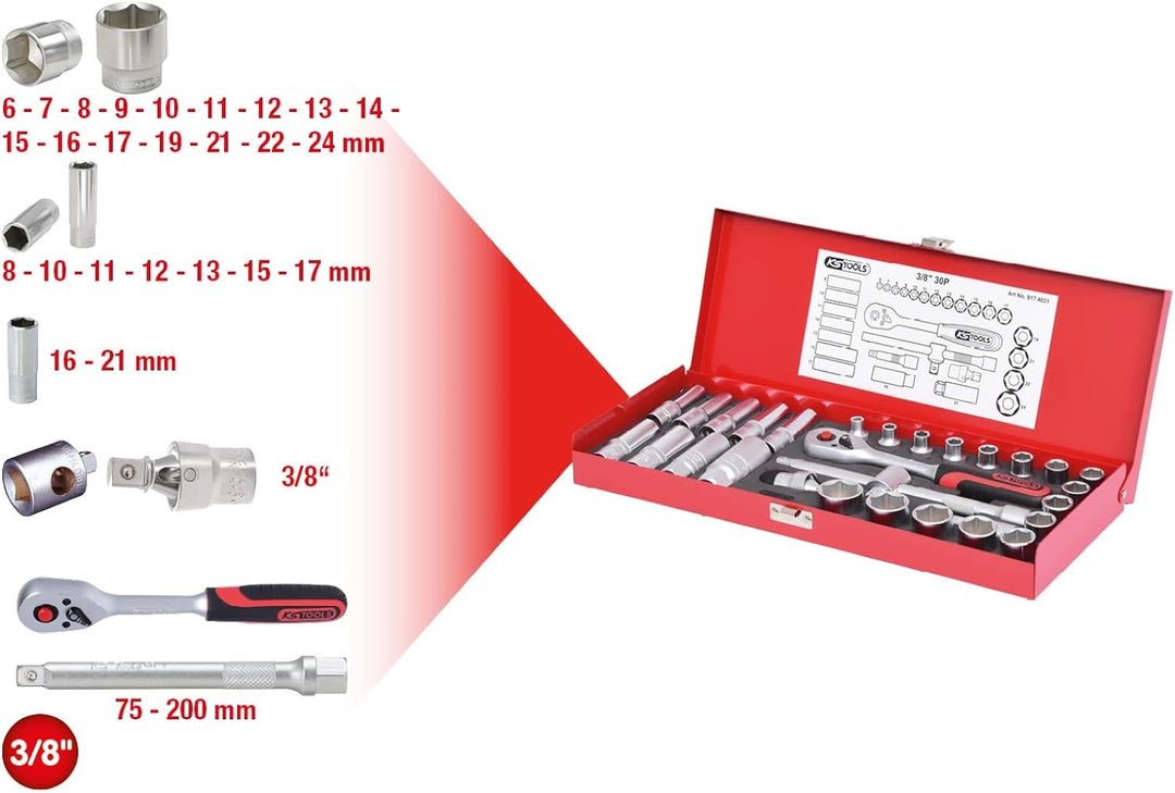 KS Tools 917.4031 3/8" Steckschlüssel-Satz, 30-tlg.