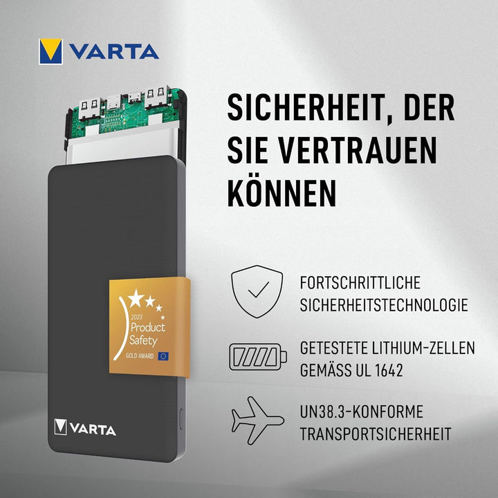 VARTA Power Bank 10000mAh, Powerbank Power on Demand mit 4 Anschlüssen (1x Micro USB, 2x USB A, 1x U