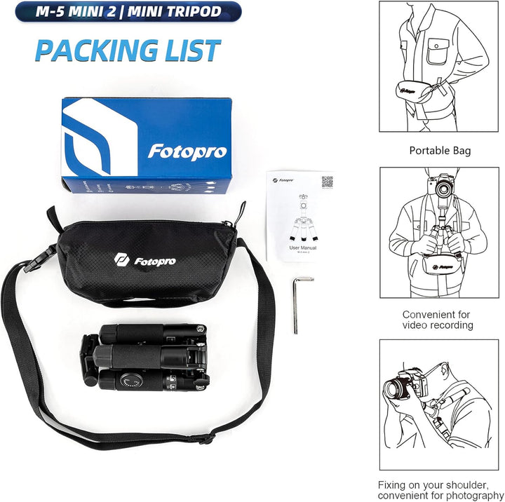 Fotopro Mini Stativ, Kamera Stative Aluminium, 48 cm Leichtes Reisestativ mit Kugelkopf Schnellwechs