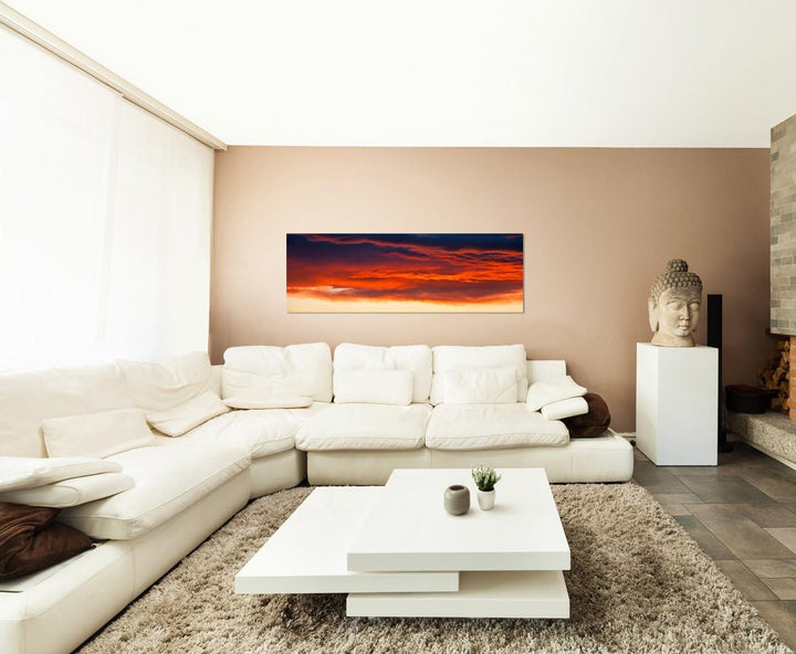 Paul Sinus Art Panoramabild auf Leinwand und Keilrahmen 150x50cm Himmel Wolken Abendrot