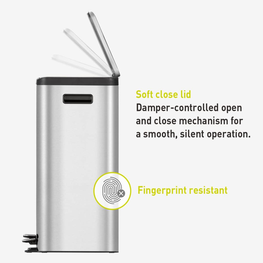 EKO Ecocasa Tretmülleimer Mülltrennsystem 3 x 15L (32.1 x 60.5 x 49.2 cm, Dämpfer-System, Fingerabdr