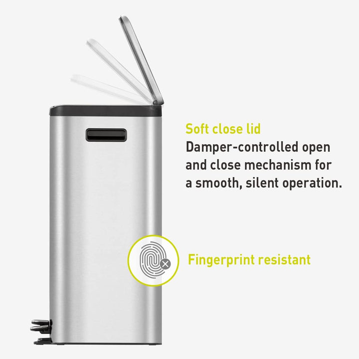 EKO Ecocasa Tretmülleimer Mülltrennsystem 3 x 15L (32.1 x 60.5 x 49.2 cm, Dämpfer-System, Fingerabdr