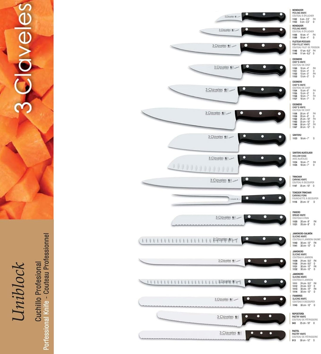 CUCHILLO JAMONERO UNIBLOCK 30 cm - 12" D 3C