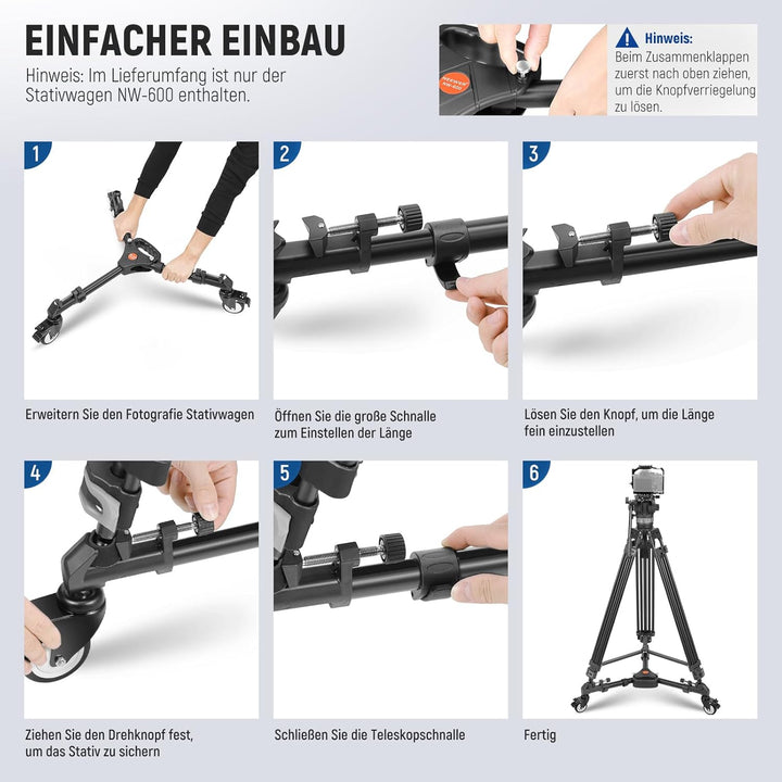 Neewer Fotografie Rollwagen Dolly Hochleistung mit grösseren 3-Zoll Gummirädern verstellbaren Beinha