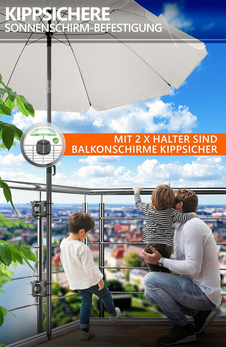 4smile Sonnenschirm Balkon SunnyJoy im 4er-Set - UPF 50+ Balkon Schirm + 2 x Sonnenschirmhalter Balk