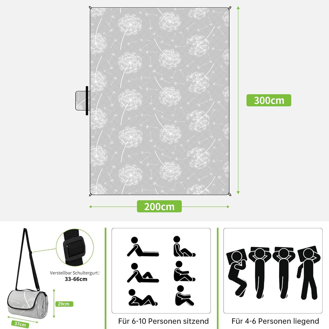 HAUSPROFI Picknickdecke, Wasserdicht Stranddecke Sandfrei 200x300, Outdoor Teppich, Picnic Blanket X