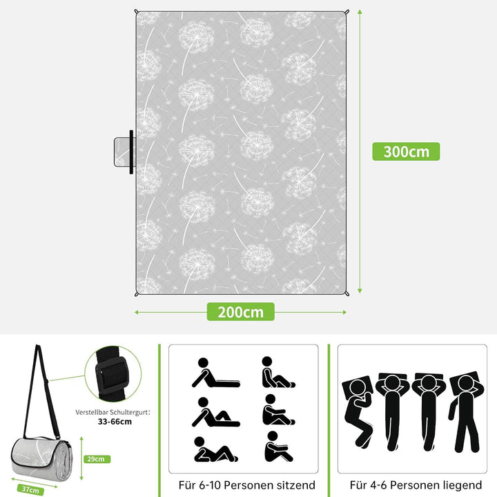 HAUSPROFI Picknickdecke, Wasserdicht Stranddecke Sandfrei 200x300, Outdoor Teppich, Picnic Blanket X