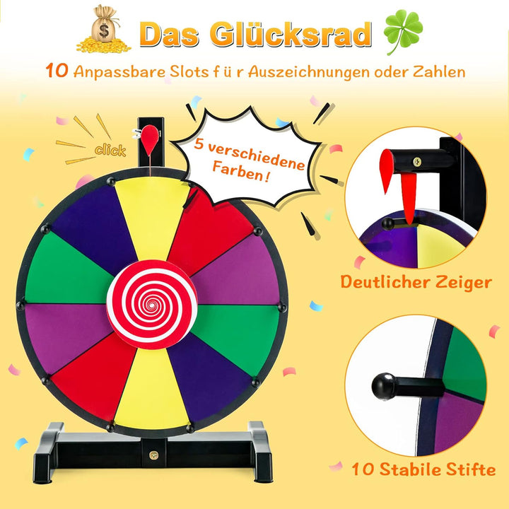 COSTWAY 12" Glücksrad zum Drehen, inkl. Radiergummi und Markierstift, Drehrad Preisrad Lucky Wheel f