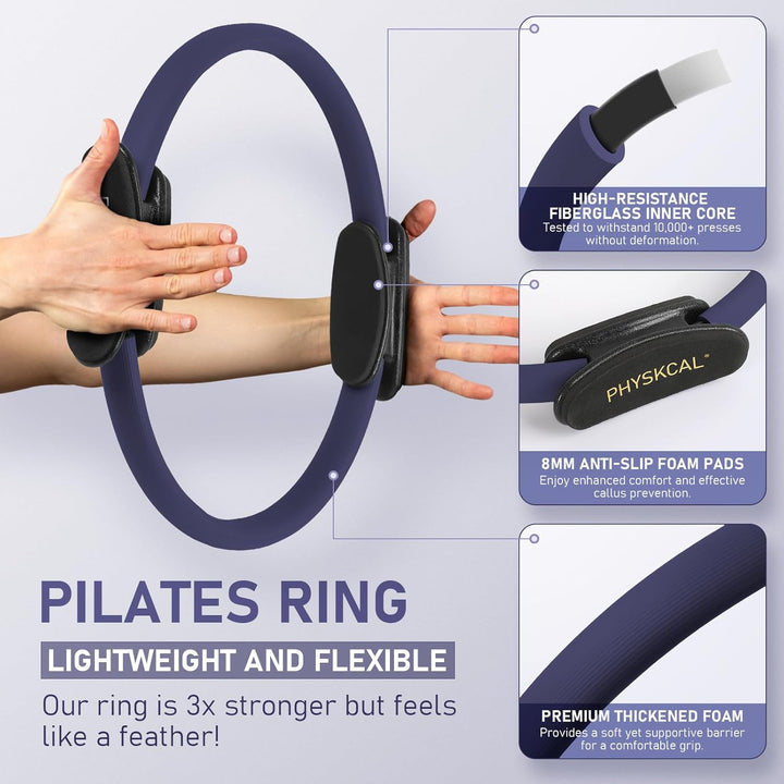 Pilates Set | 15in/ 38cm Pilates Ringe mit 1x Klein Pilates Ball, 3X Widerstandsbänder und 2X Stretc