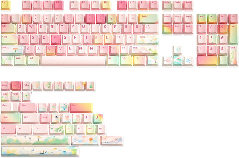 YUNZII Frühling Garten Keycaps, PBT Double Shot Custom Keycap Set, 142 Tasten Dye-Sublimation Custom