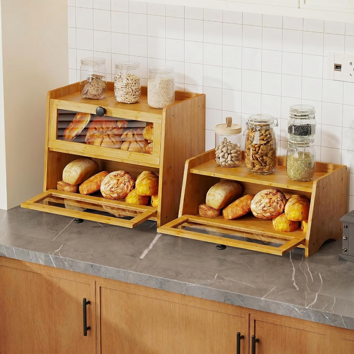 BAMBANG Bambus Brotkasten, Klein Brotkästen Holz für Küchentheke, brotbox küche zur Brotaufbewahrung