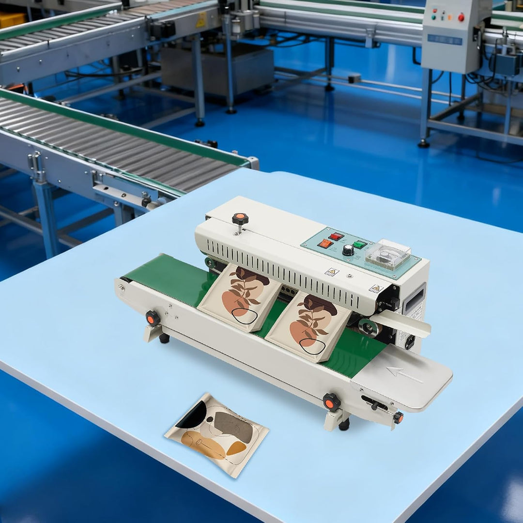 Sealing-Sealer-Machine | 0-12m/min Förderband, integrierter Prägedrucker für Datum, 0-300°C Temperat