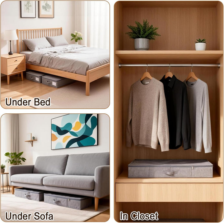 2stk Unterbett Aufbewahrungsbox mit Deckel, Unterbettkommode 12cm Hoch, Unterbett Aufbewahrung mit S