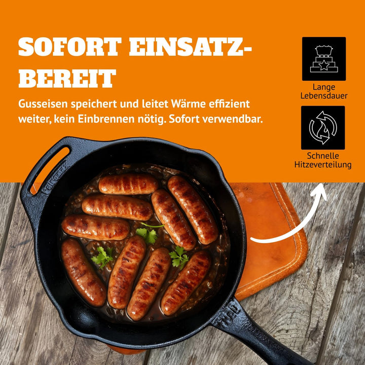 Petromax Feuerpfanne mit Stiel - Pfanne aus Gusseisen für alle Grill- und Herdarten, Gasflamme, Back