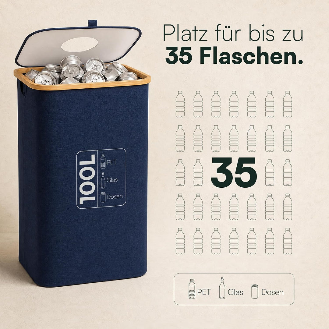 BAM BOO BOX Pfandflaschen Sammelbehälter 100L Blau – Pfandflaschen Behälter mit Einwurf – Flaschensa