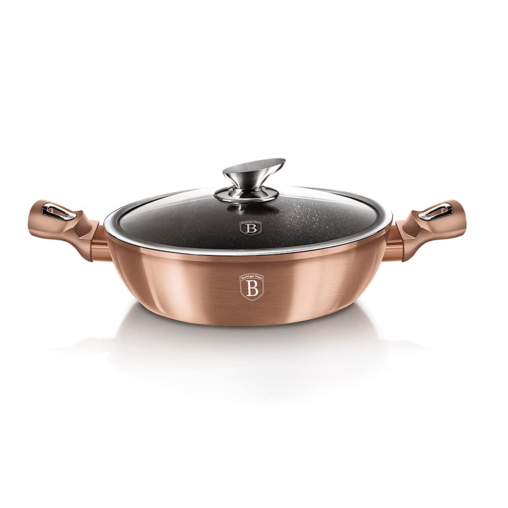 Steinpfanne mit Glasdeckel Rosegold Collection Kupfer 28 cm - BH-1519 Rose Gold, Rose Gold