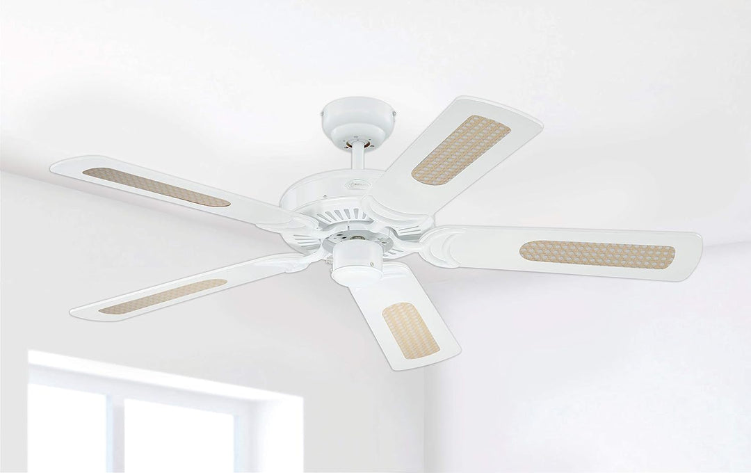 Westinghouse Lighting Deckenventilator, Ausführung in Weiss mit Wendeflügeln in Weiss/Weiss mit Ratt