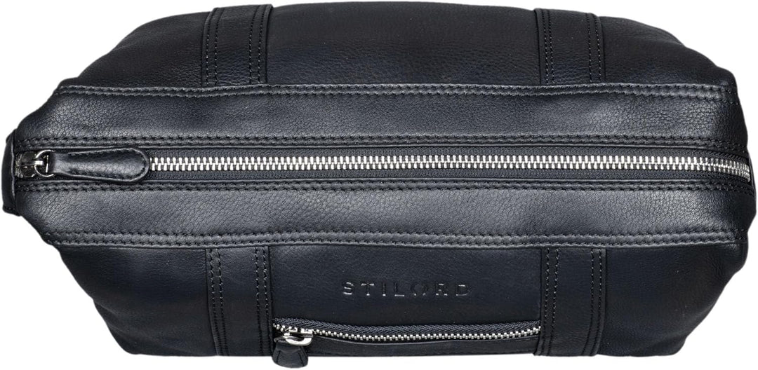 STILORD 'Bruno' Leder Kulturbeutel Vintage für Herren Damen Grosse Kulturtasche Zwei Fächer Waschtas