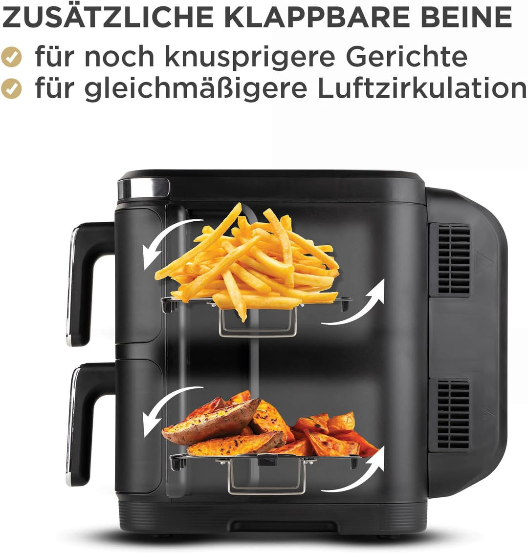 Rosmarino Tower XXL Airfryer 10,4L - Vertikales Design | Doppelkammerfritteuse | 12 Programme | 2800