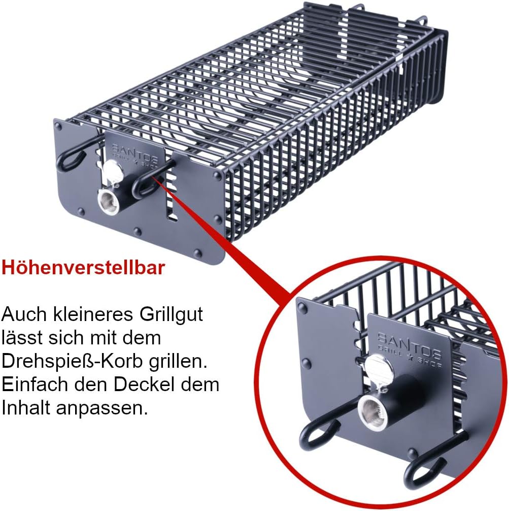 SANTOS Drehspiess-Korb für Drehspiesse (⌀ max. 11mm) - Grillkorb eckig - Grillzubehör - Fleisch, Fis