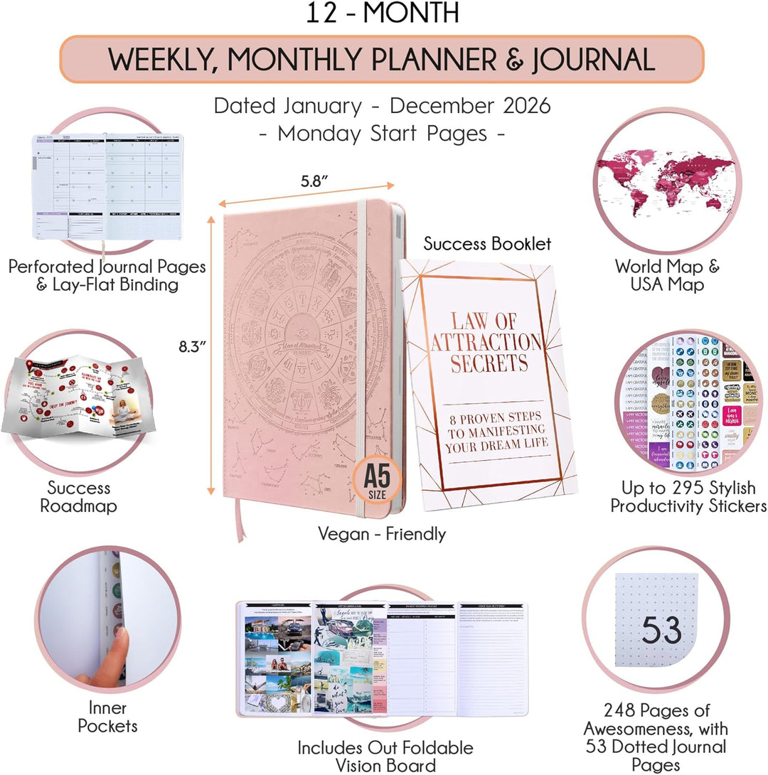 Law of Attraction Terminplaner 2026 – Wochen- & Monatsplaner Januar–Dezember | Life Organizer für Zi