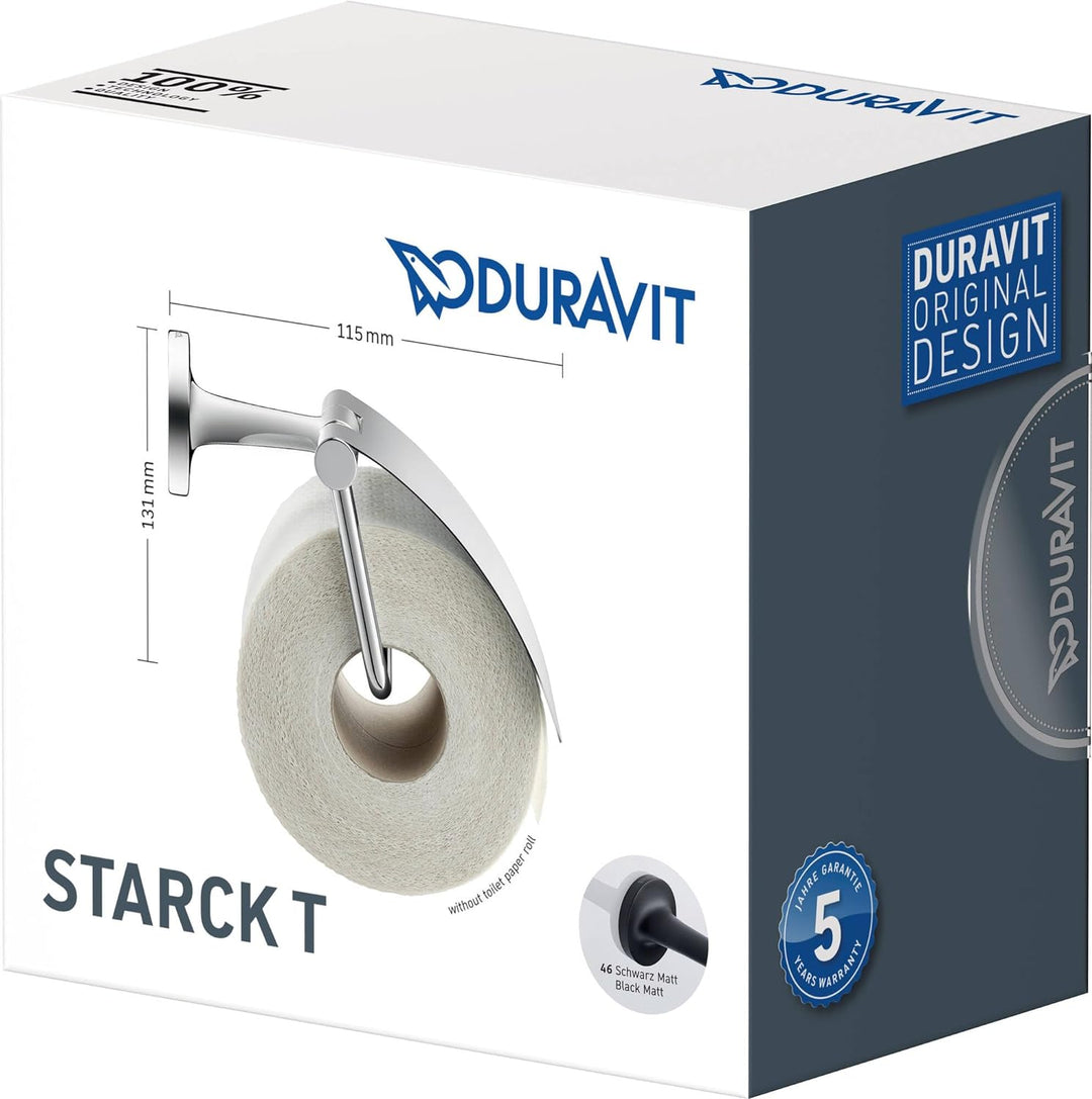 Duravit Papierrollenhalter Starck T, für 1 Rolle, Wandmontage, Schwarz Matt mit Deckel für 1 Rolle S