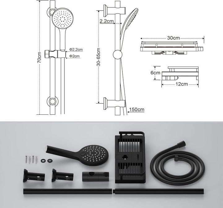 Görbach Duschset Rail Shower kit Handbrause Duschstange Duschablage/Seifenschale Handbrauseschlauch