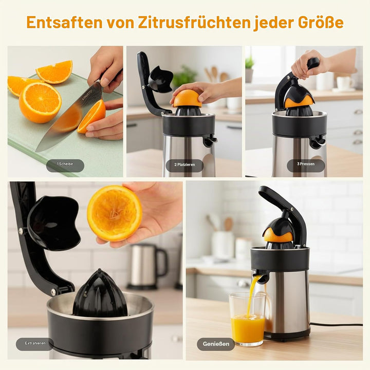Romon Zitronenpresse, 85W Saftpresse 2 Kegel Zitruspresse Edelstahl BPA-Frei Elektrische Zitruspress